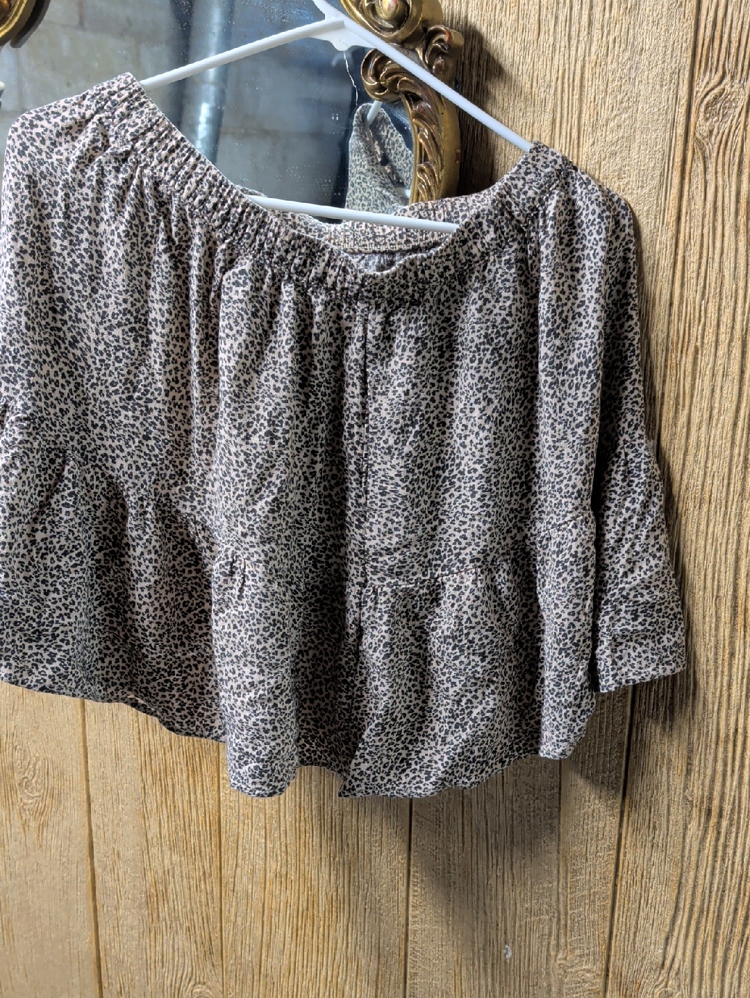 Striped Animal Print Peasant Top In Beige And Black